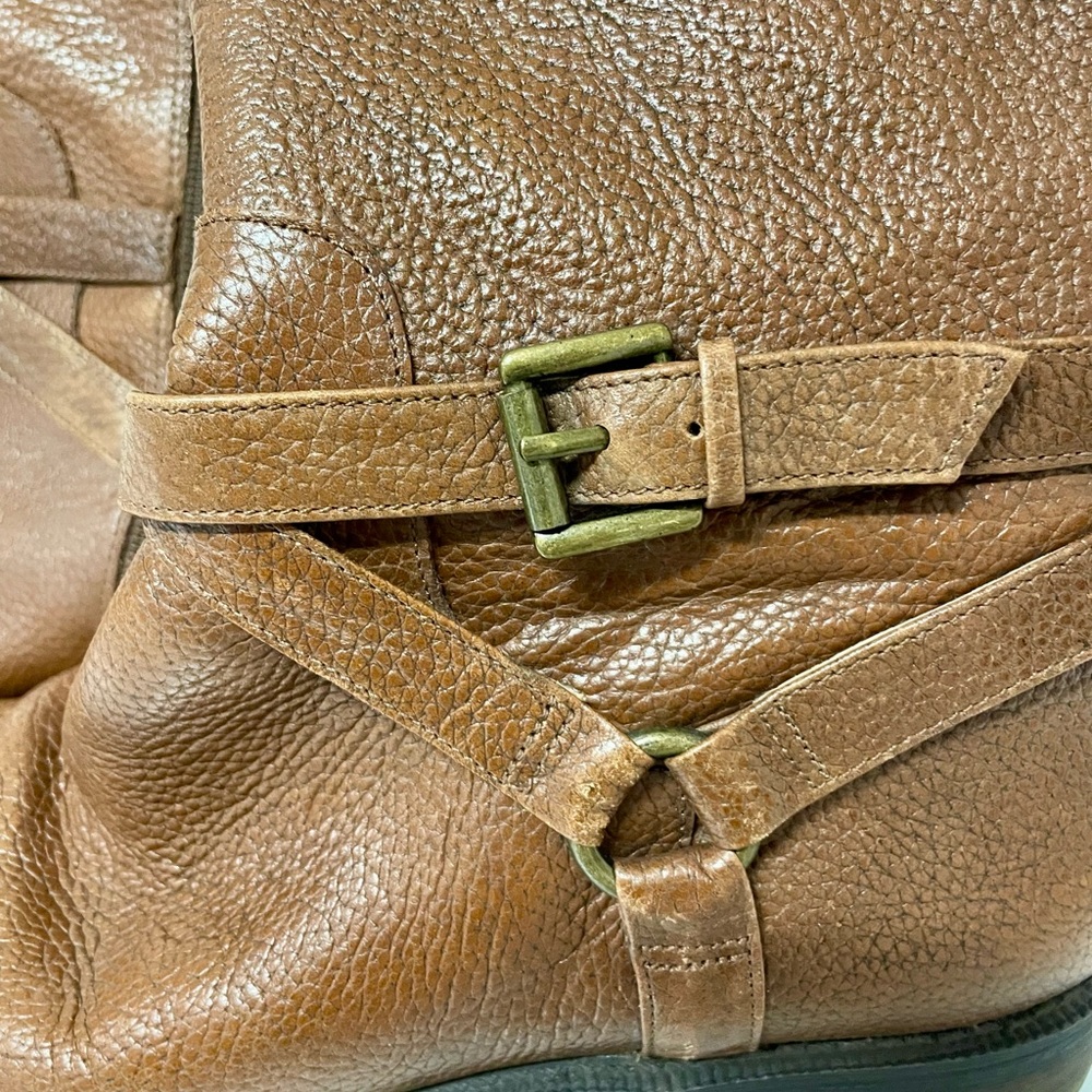 Luxe Cognac Riding Boots with Wrap-Around Straps - Picture 3 of 10